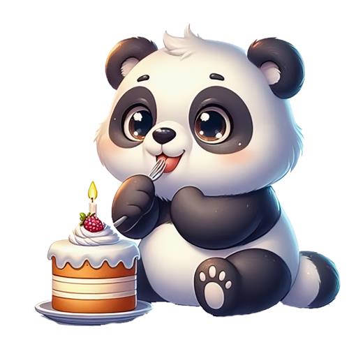 Sødt panda-barn med fødselsdagskage