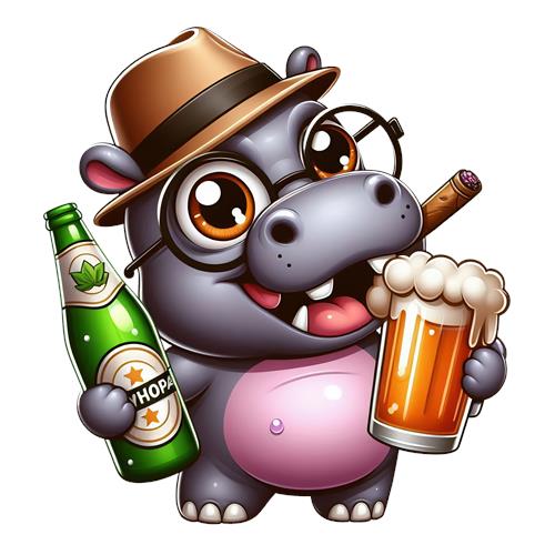 Hippo with Drinks and Cigar