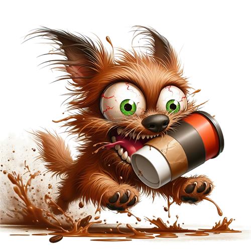 Sprudlende hund med kaffe