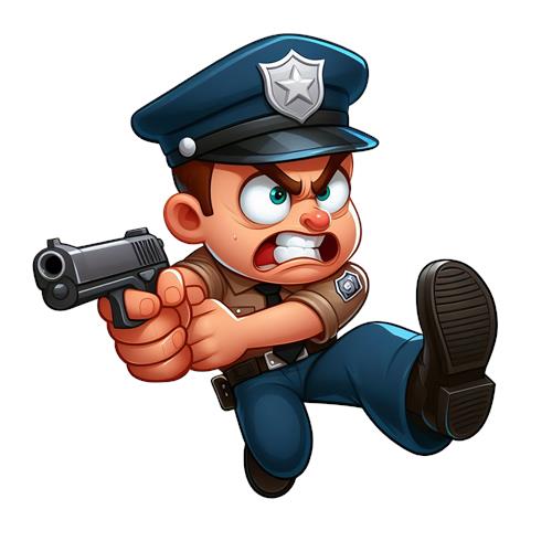 Surt Politibetjent med Pistol