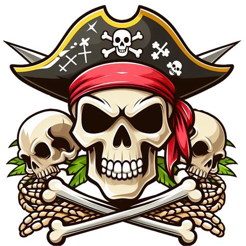 Piratskalle med korsede knogler og kranier