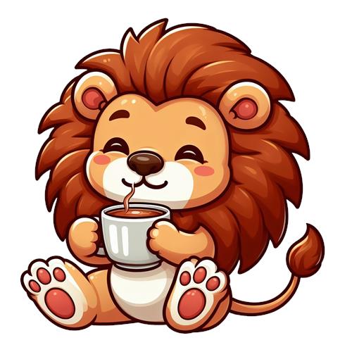 Sød lille løve med kaffe