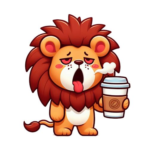 Træt løve med kaffe