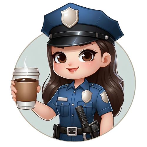 Venlig Politibetjent med Kaffe