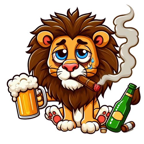 Festlig Løve med Øl og Cigar