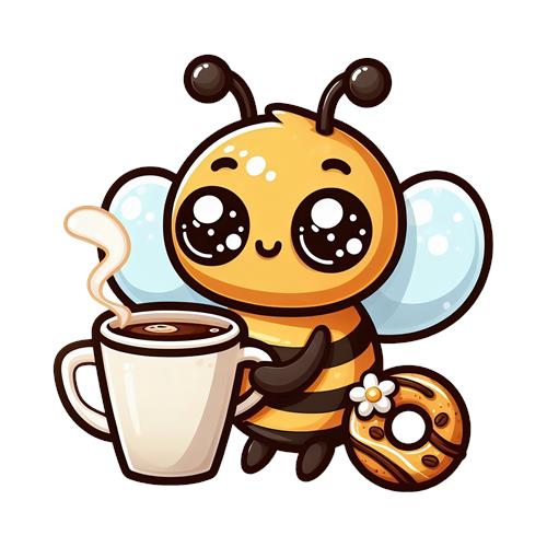 Sød bi med kaffe og småkage