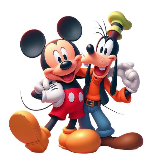 Mickey og Goofy i venneomfavnelse
