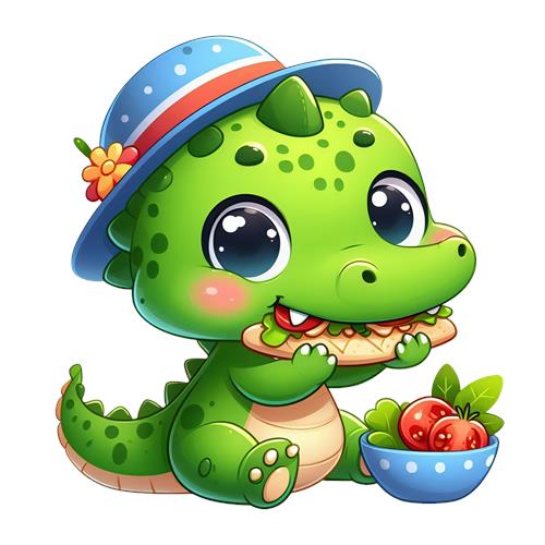 Sød lille dinosaur med mad