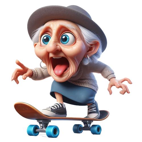 Skater bedstemor på rullebræt