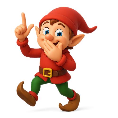 Glædelig lille nisse med en finger op