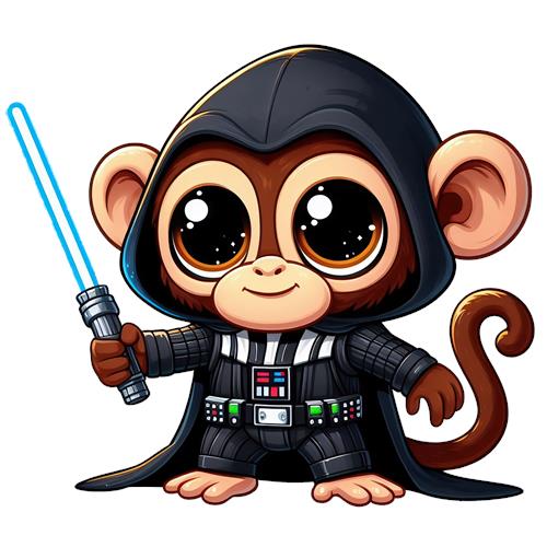Sød abe som Jedi-ridder