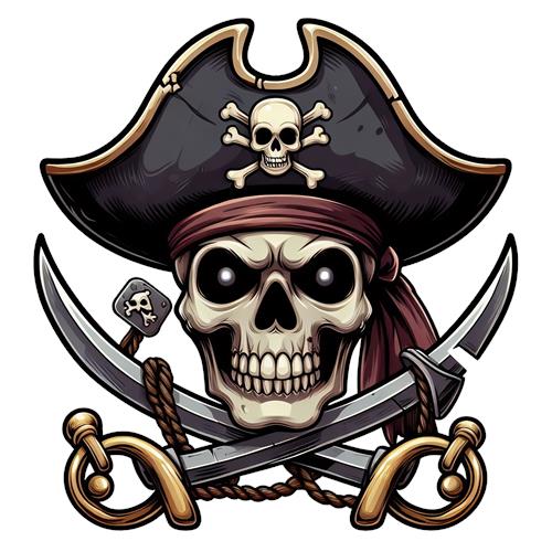 Piratskalle med sværd og hat