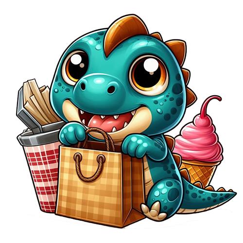 Sød dinosaur med snacks og is