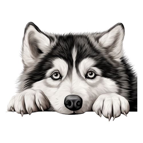 Sød sort-hvid husky med poter