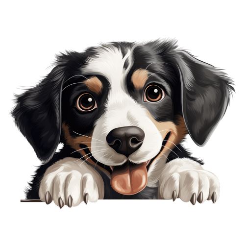 Sød trefarvet hund med poter på kanten