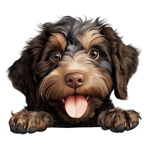 Sød brun doodlehund med tungen ude