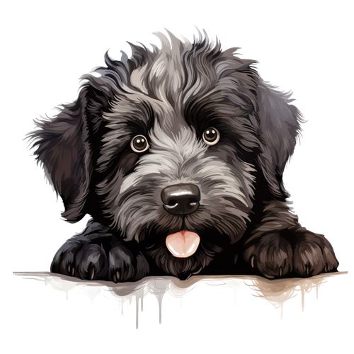 Sød sort og hvid hund med tungen ude