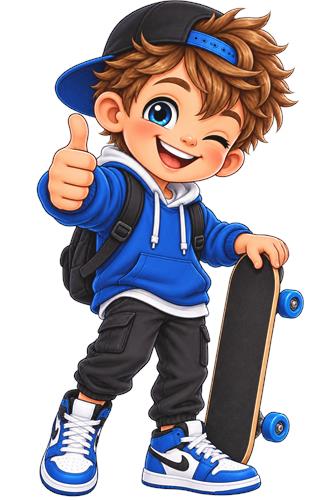 Sød skateboarddreng med blå hættetrøje
