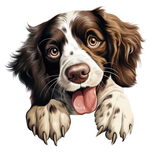 Sød brun og hvid hund med tungen ude