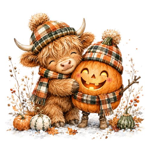 Sød Highland-ko og græskar til halloween