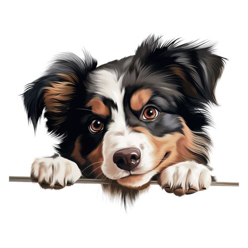 Sød trefarvet hund med poter over kant