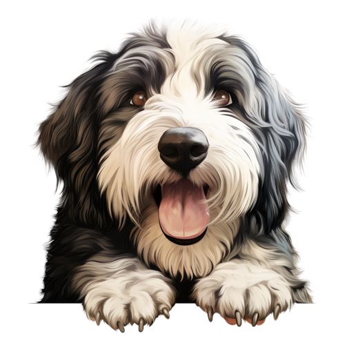 Sød sort, hvid og brun hund