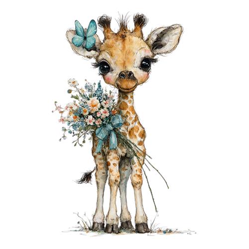 Sød giraf med blomsterbuket