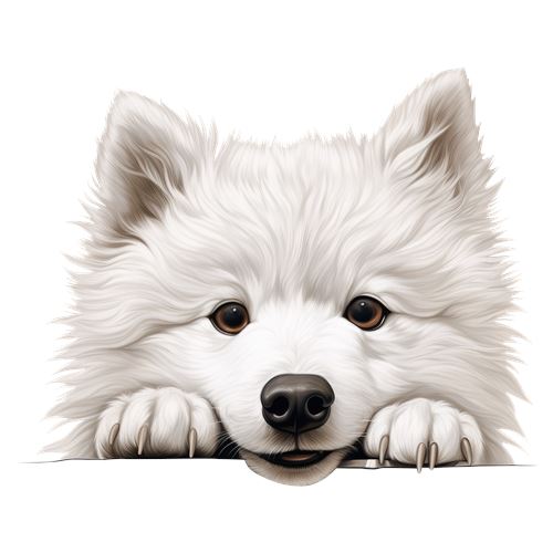 Fluffy hvid hund med poter
