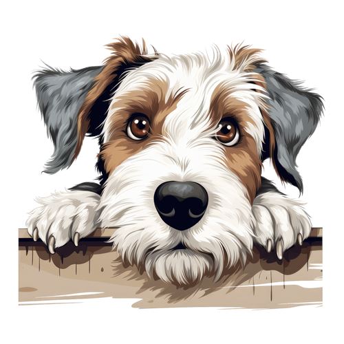 Sød hund med poter over plankeværk
