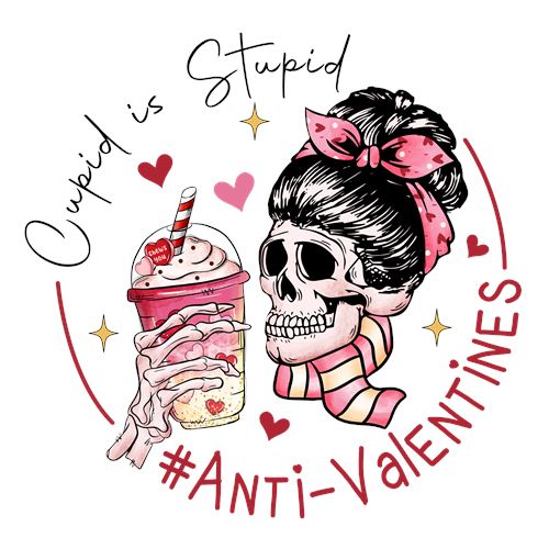 Anti-Valentines kranium med pink sløjfe