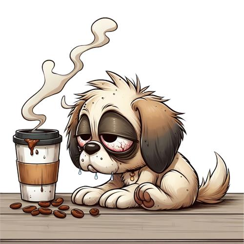 Træt hund med kaffe