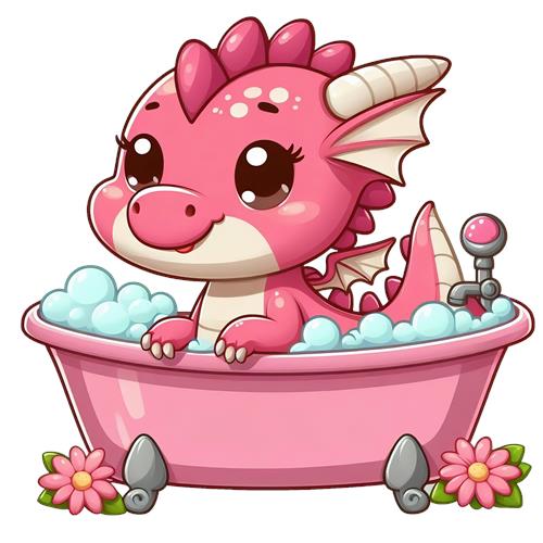 Sød pink drage i badekar
