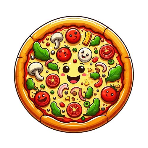 Farverig og glad pizza med toppings