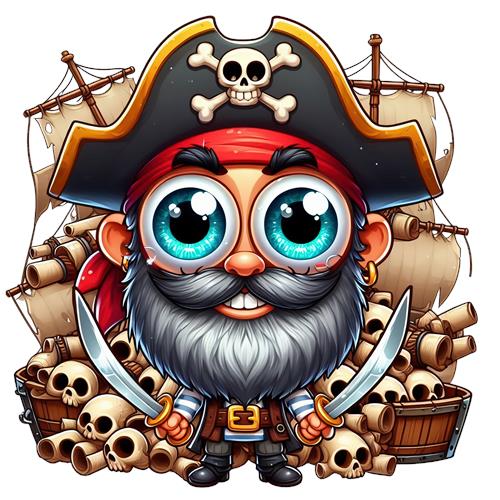 Sømand med store øjne og pirattema