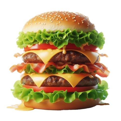 Lækker Tre-lags Burger med Bacon og Frisk Salat