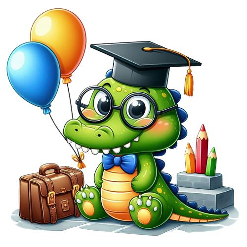 Graduating Dinosaur with Balloons