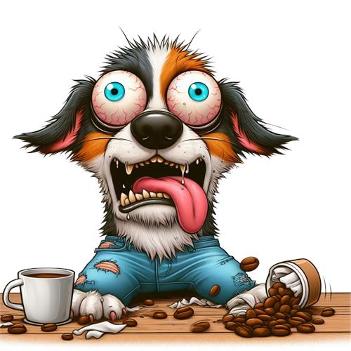 Kaffeglad Hund med Overraskende Udtryk