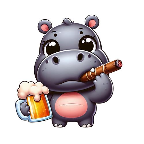 Hippo med Øl og Cigar