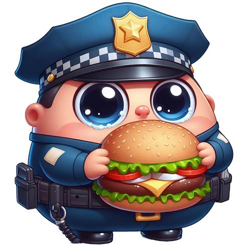 Sød politibetjent med burger