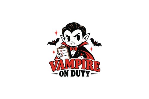 Vampyr med flagermus og VAMPIRE-tekst
