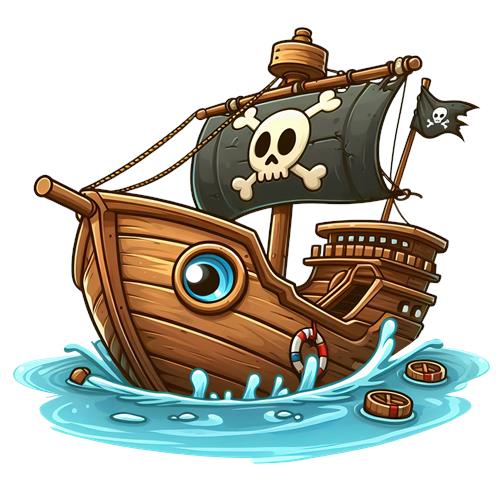 Piratskib med flag og bølger