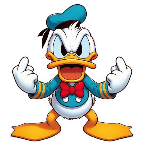 Donald Duck i en temperamentsfuld positur