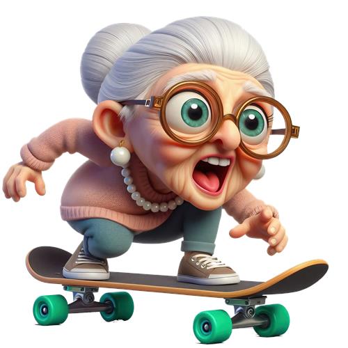 Skateboarding Bedstemor i Aktion