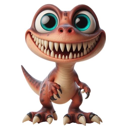 Sød dinosaur med store øjne og tandrække