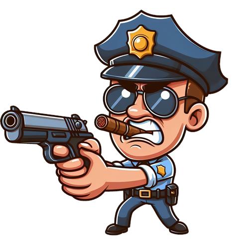 Karikeret Politibetjent med Pistol