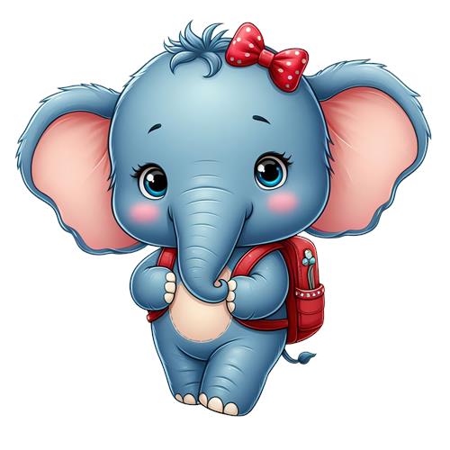 Sød lille elefant med rygsæk