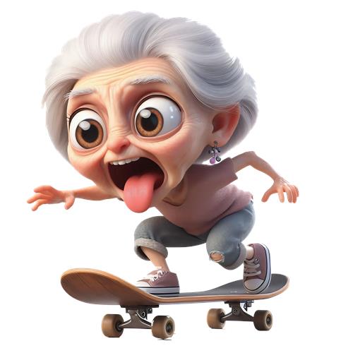 Skateboarderende Bedstemor