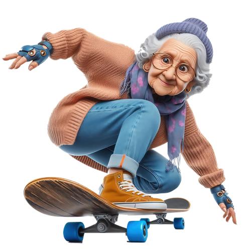 Skateboarding Grandma in Action
