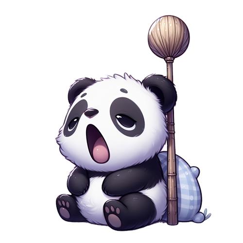 Søvnig panda med kost
