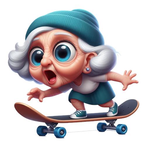 Skateboarderende Bedstemor